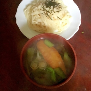 笹かまと小松菜の漬け汁de細うどん（冷）
